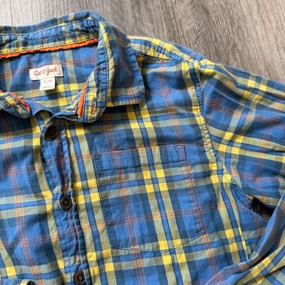 Cat & Jack Plaid Button Down Shirt Blue Yellow XL - Picture 4 of 5